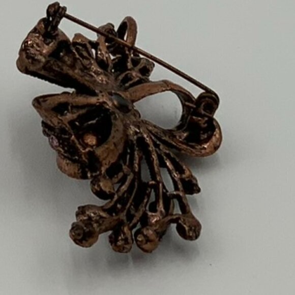 Floral and Bow Brooch Pin with Pink & Red Stones - Picture 6 of 7